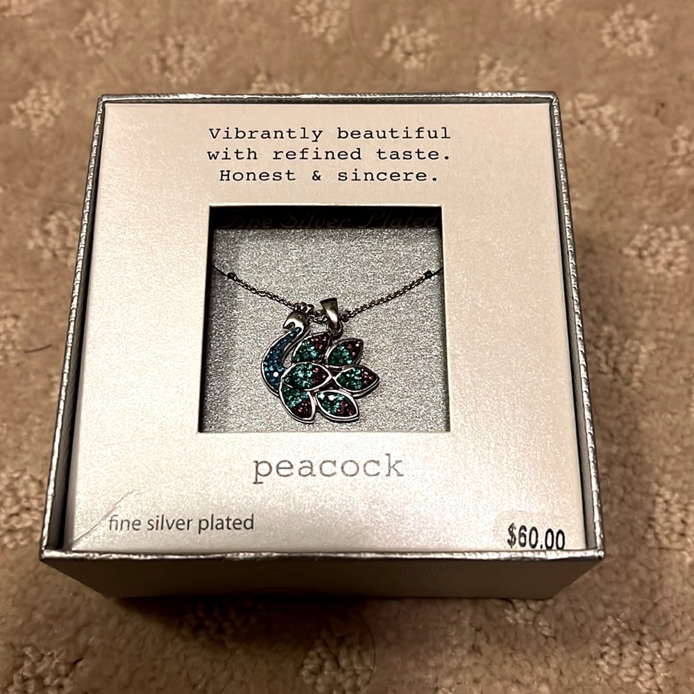Fine silver plated Peacock necklace.